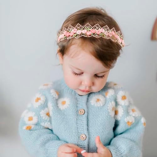 Nuwajp Flower Hair Bows Nylon Headbands For Baby Girl 6Pcs Stretchy Soft Floral Hairbands Crown Handmade Hair Accessories For Newborn Infant