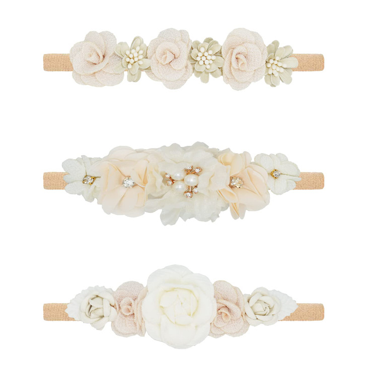 Wnyujoy Baby Girl Flower Headbands Set 3Pcs Elastic Nylon Floral Hair Band Bows Wrap For Infant Newborn Toddler
