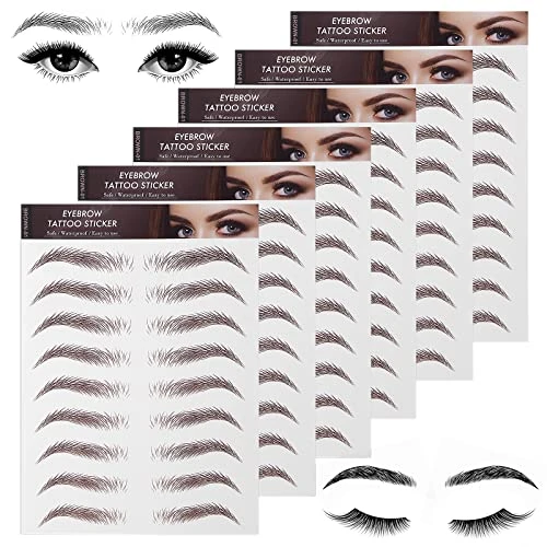 Molain 4D Hair Like Eyebrow Tattoos Stickers 6 Sheets Waterproof Long Lasting Colors Transfers Sticker Peel Off For Eyebrow Grooming Shaping