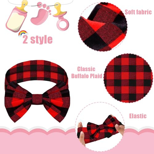Syhood 2 Pieces Christmas Baby Bowknot Headbands Elastic Plaid Headband