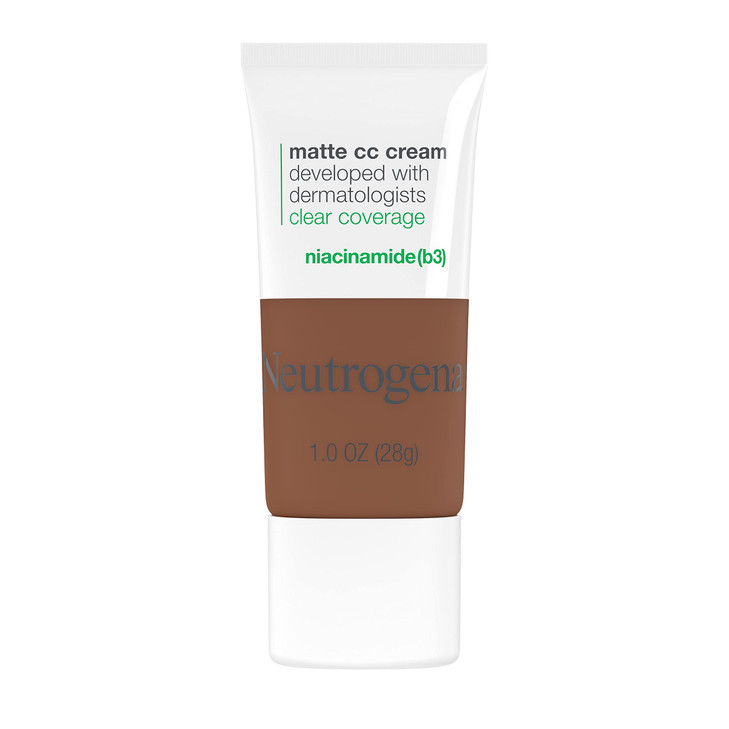 Neutrogena Clear Coverage Flawless Matte CC Cream, Full-Coverage Color Correcting Cream Face Makeup with Niacinamide (b3), Hypoallergenic, Oil Free &