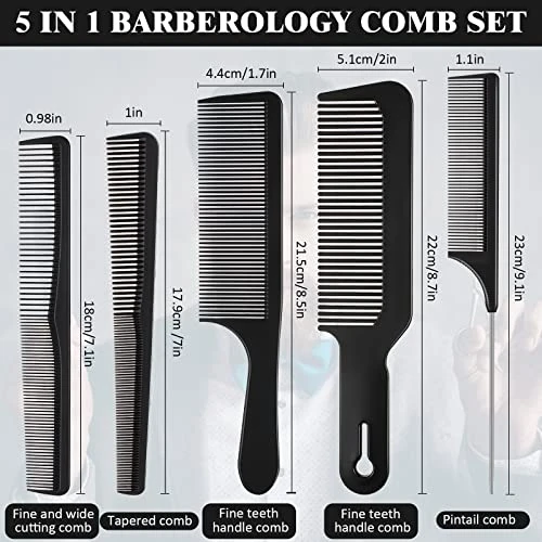 Patelai 5 Pieces Hair Cutting Comb Set Carbon Fiber Barber Comb Hair Styling Combs Fine Teeth Anti Static Heat Resistant Hairdressing