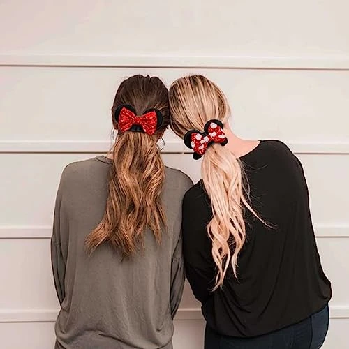 Women S Sequins Hair Bow Scrunchies Velvet Mouse Ear Hair Ties For Ponytail Party Favors Cosplay Costume Cute Accessories Red Black