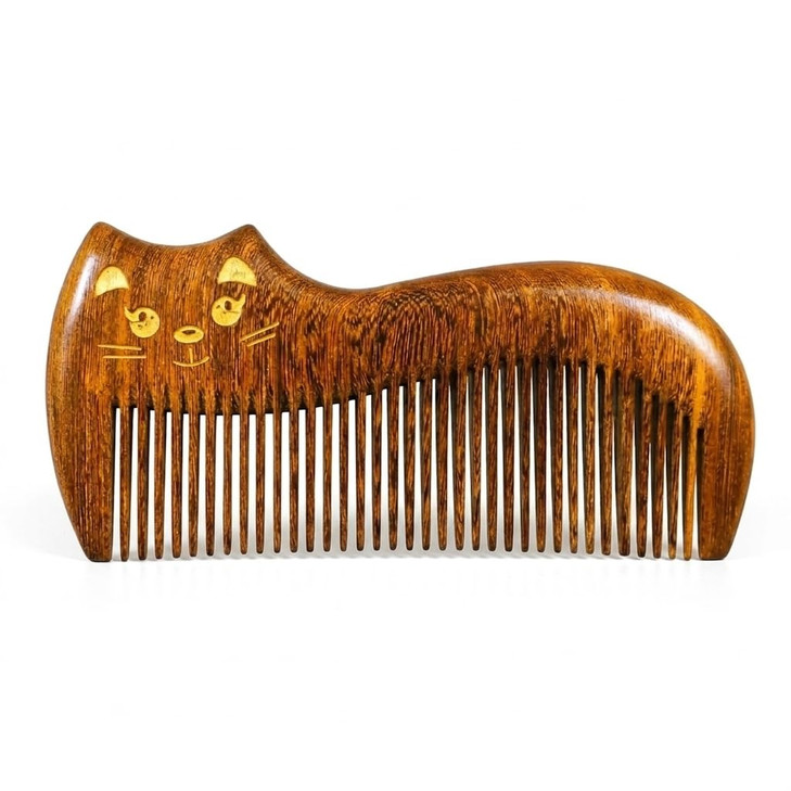 Cute Cat Natural Sandalwood Hair Comb Gilded Wooden Hair Comb
