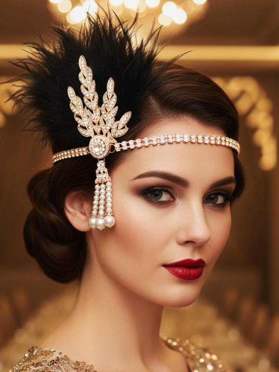 Gortin 1920 S Flapper Feather Headband Art Deco Great Gatsby Headpiece Inspired Leaf Medallion Pearl Headband Bride Wedding Headdress