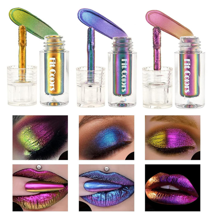 Domality Chameleon Eyeshadow Liquid Set 3Pcs Intense Color Shifting Multichrome Eyeshadow Highly Pigment Metallic Long Lasting Quick Drying
