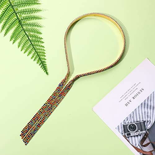 Cenapog Crystal Headbands For Women Girls Sparkly Chain Tassel Rhinestone Hairbands Fake Earring Hair Hoop Wedding Bridal Headwear Rainbow