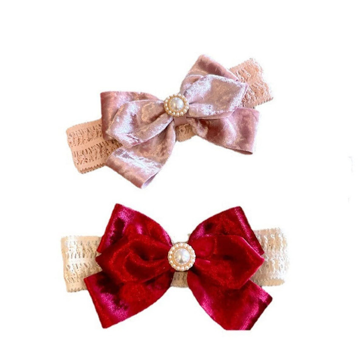 Hot And Sattion 3Pcs Baby Christmas Red Velvet Headbands Hairbands Hair Bow Elastics Handmade Hair Accessories For Baby Girls Newborn Infant