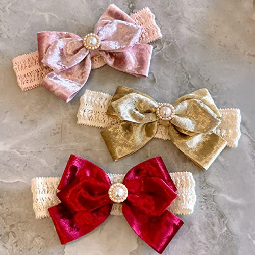 Hot And Sattion 3Pcs Baby Christmas Red Velvet Headbands Hairbands Hair Bow Elastics Handmade Hair Accessories For Baby Girls Newborn Infant
