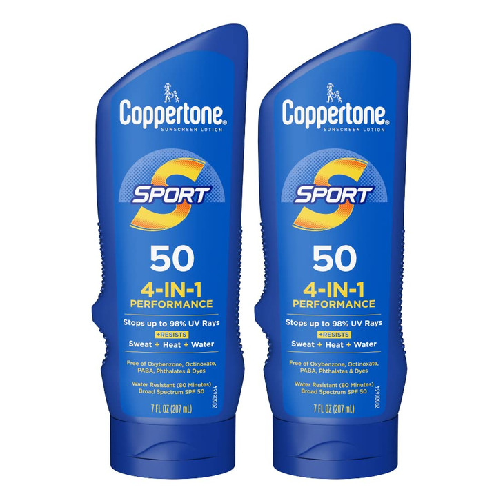Coppertone Sport Sunscreen Lotion, Broad Spectrum SPF 50 Sunscreen Multi Pack, 7 Fl Oz, Pack of 2