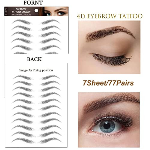 77Pairs Eyebrow Tattoo Stickers 4D Hair Like Waterproof Natural Fake Eyebrow Stickers Long Lasting Eyebrow Grooming Shaping Perfect For