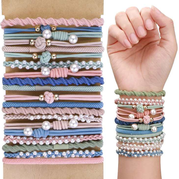 Yolev 20Pcs Boho Hair Ties Bracelet Elastic Ponytail Cute Bracelet Hair Holders No Damage Hair Elastics Hair Ties For Women Girls