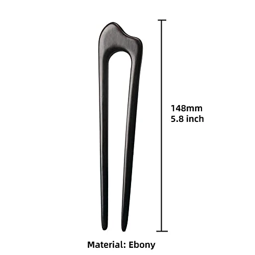 Choisbeing Wooden Hair Fork 5.8 Ebony Hairpin For Long Hair Handmade French Hair Stick U Shape Hair Clip For Women Hair Accessories 1Pack