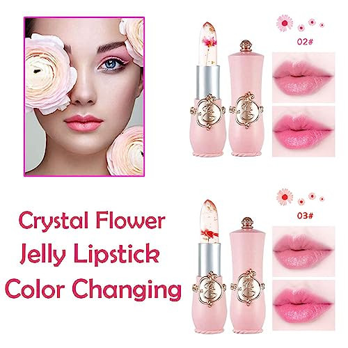 Bingbrush 2Pcs Color Changing Lipstick Pink Crystal Flower Jelly Ph Mood Long Lasting Labiales Lip Care Moisturizer Lip Balm Korean Magic