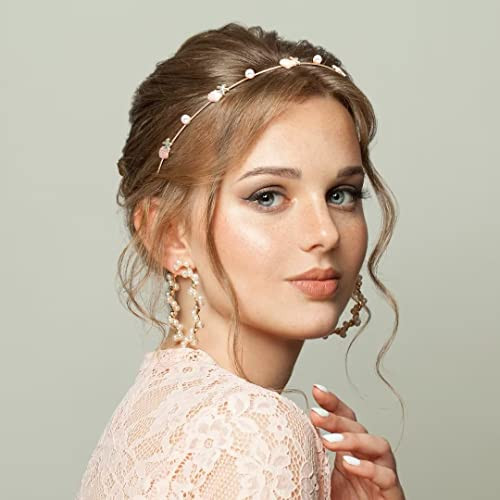 Hinzic 3Pcs Rhinestone Starfish Headbands Handmade Pearl Seashell Mermaid Headbands Crystal Hair Hoops Bridal Headpiece Vine Tiara Halloween