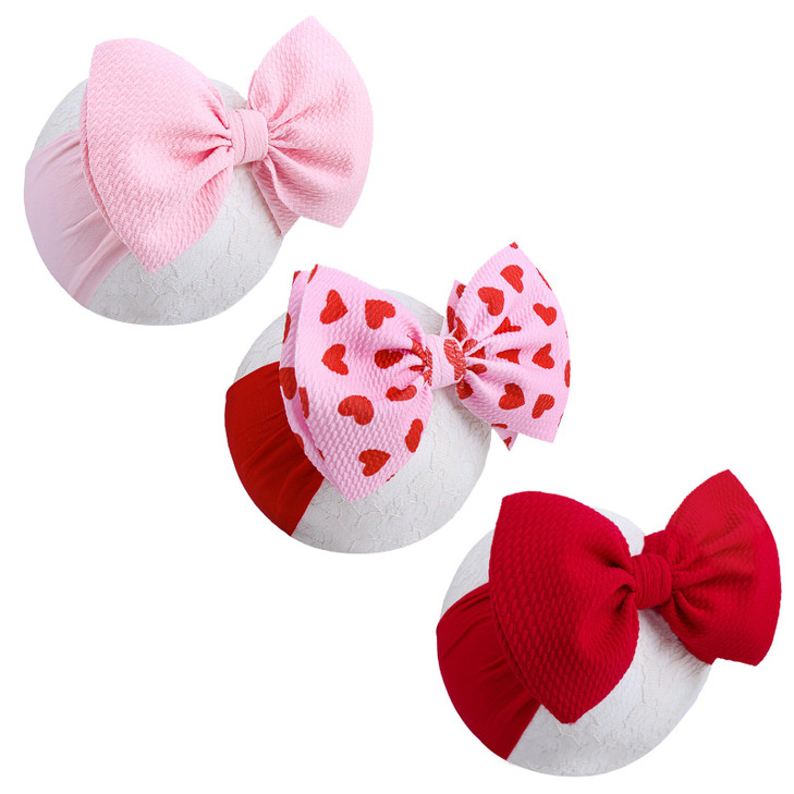 Oneninedream 6 Large Valentines Bow Baby Headbands Handmade Hairbands With Bows High Stretchy Soft Nylon Headbands Baby Hair Accessories For