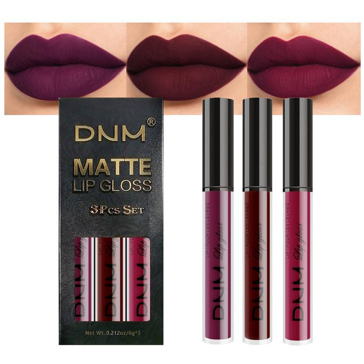 Evpct 3Pcs Dark Red Purple Plum Matte Liquid Lipstick Sets For Women Matte Lip Stain Long Lasting Waterproof Burgundy Blood Blue Red