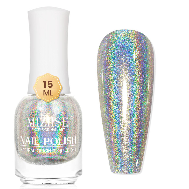 Mizhse Holographic Nail Polish Silver Glitter Nail Polish Air Dry Fast