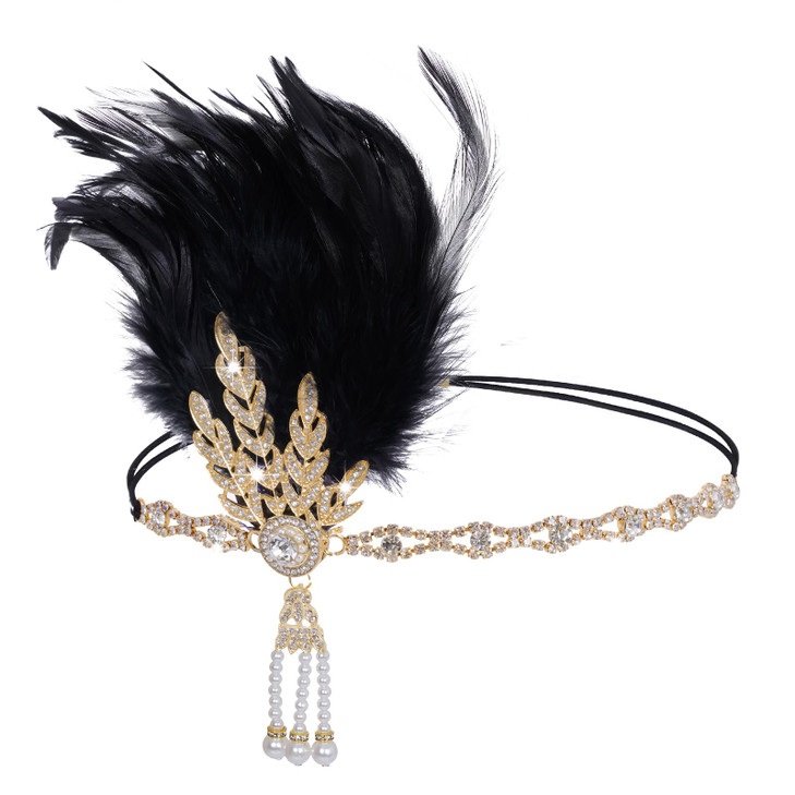 Tongcloud 1920S Flapper Feather Headband Roaring 20S Gatsby Headpiece Women S 1920S Headband Flapper Feather Headpiece Black