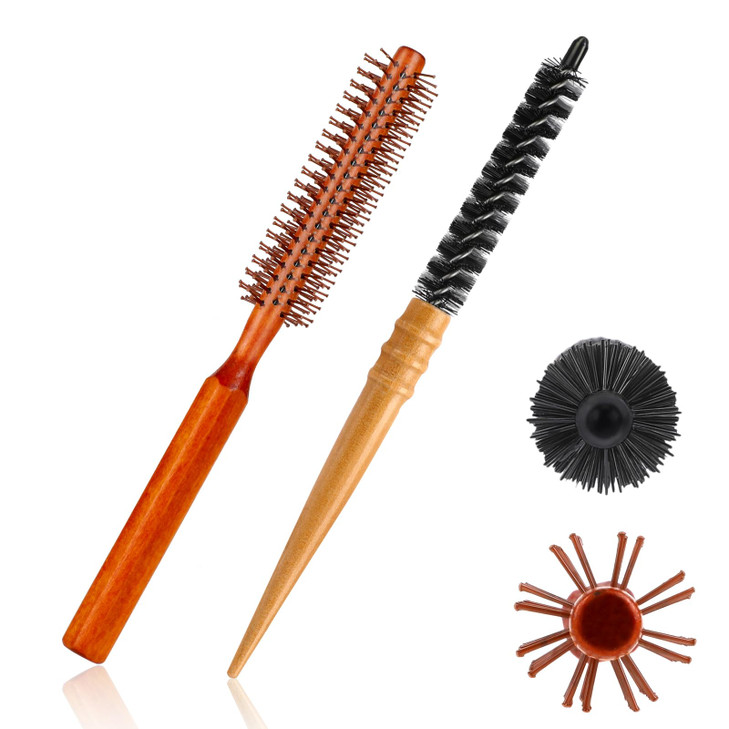 2 Pcs Mini Round Curl Brush Set Portable Bristle Brush Rollers For Styling Thin Hair Short Hair Bangs Blow Drying Lifting And Men S Beard