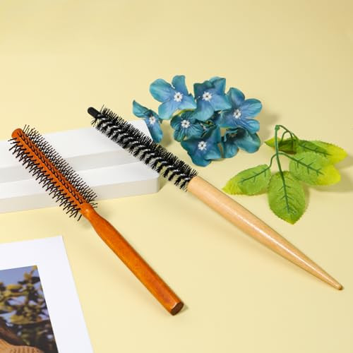 2 Pcs Mini Round Curl Brush Set Portable Bristle Brush Rollers For Styling Thin Hair Short Hair Bangs Blow Drying Lifting And Men S Beard