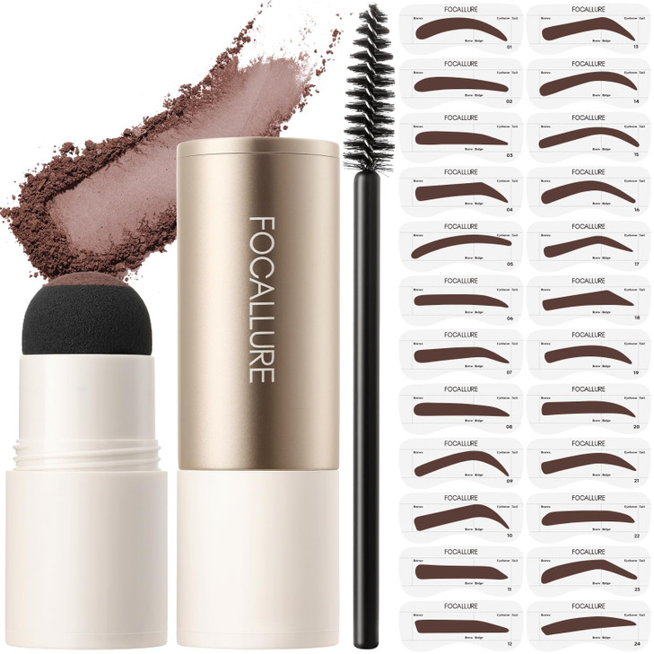 Focallure Eyebrow Stamp And Eyebrow Stencil Kit 24 Reusable Brow Shape Sweatproof Eyebrow Powder Long Lasting Easy To Use Filling And