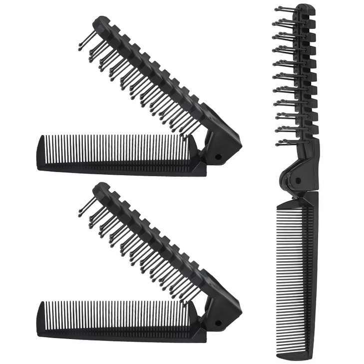Qjaiune 3Pcs Travel Foldable Brush Anti Static Hair Comb And Double Headed Hairdressing Tool For Men And Women Black