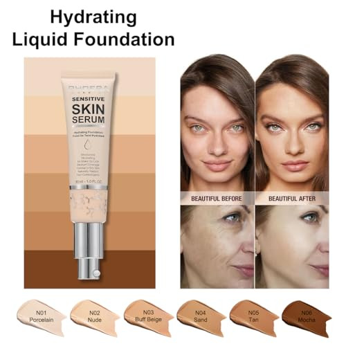 Phoera Hydrating Foundation Hypoallergenic Tinted Moisturizer Glow Serum Foundation For Mature Skin. N02 Nude