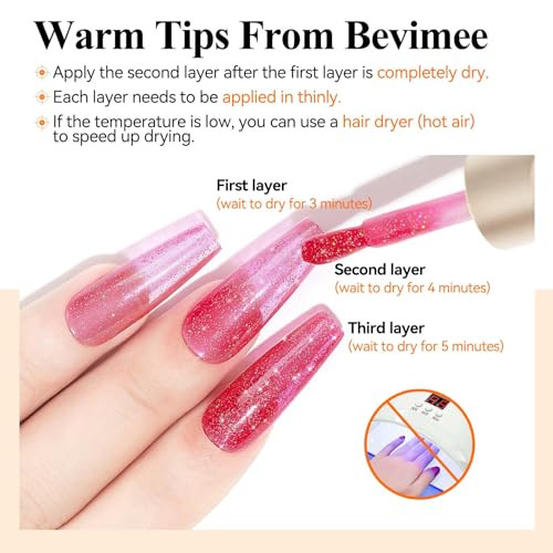 Bevimee Pink Glitter Sparkle Nail Polish Quick Dry Shimmer Holographic