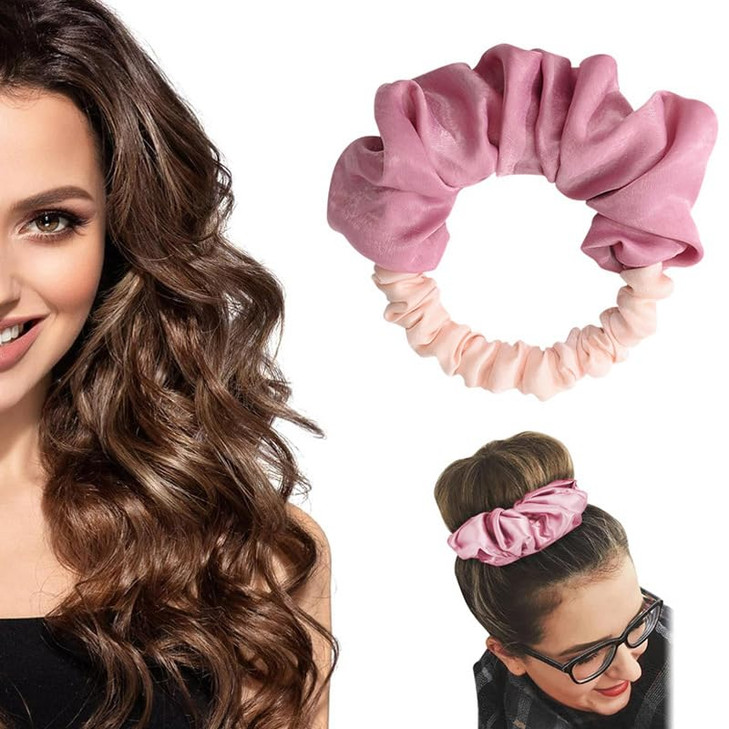 Foaryoer Heatless Overnight Hair Curlers For Long Hair No Heat Curl Wrap With Soft Pink Scrunchies To Sleep In