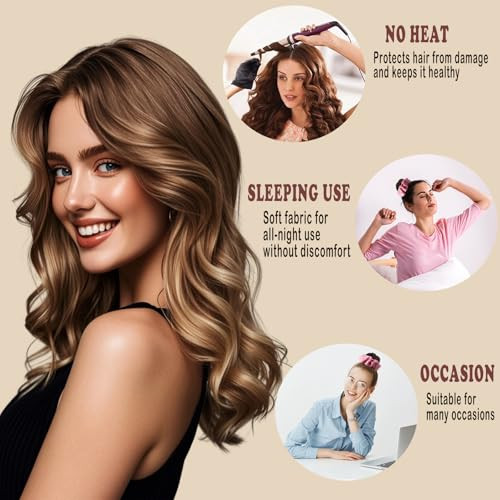 Foaryoer Heatless Overnight Hair Curlers For Long Hair No Heat Curl Wrap With Soft Pink Scrunchies To Sleep In
