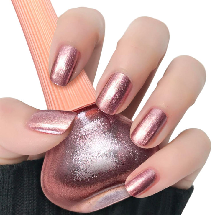 Cosmoo Rose Gold Nail Polish Quick Dry Rose Shimmer Glitter Nail Polish Chip Resistant And Longwear Formula High Shine Finish Salon Quality