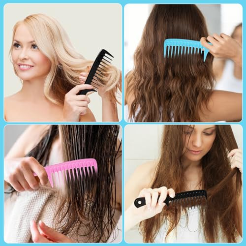 Fgail 2Pcs Wide Tooth Comb For Curly Hair Large Detangling Comb For Wet Or Dry Hair Shower Comb For Women And Men Black Pink