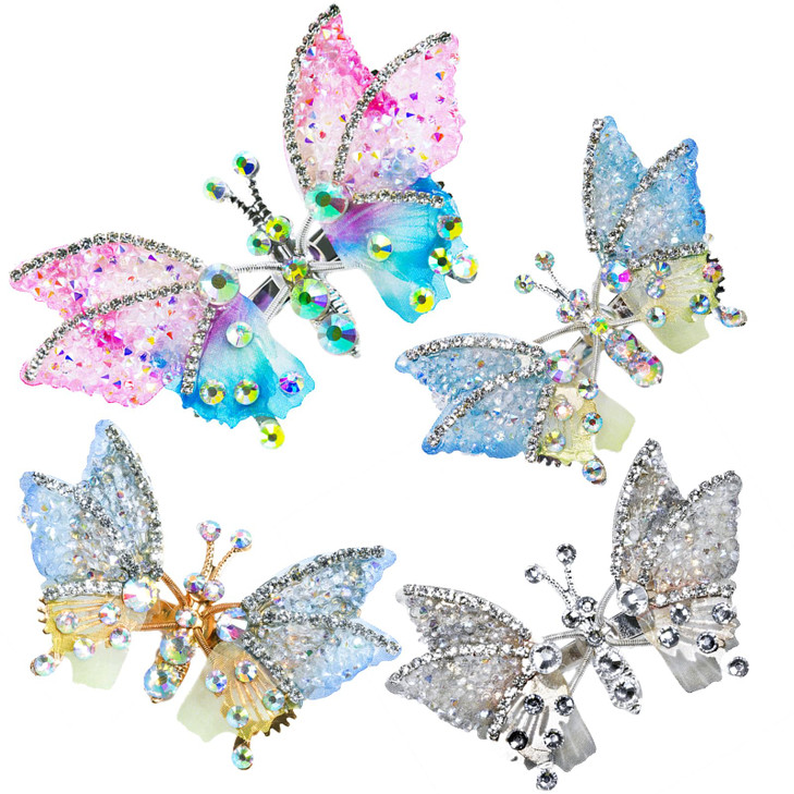 4Pcs Flying Butterfly Hairclips For Girls Cute Moving Wings 3D Butterfly Hairpins Glitter Rhinestones Barrettes Hair Accessories For Little