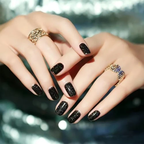 Cosmoo Black Glitter Quick Dry Nail Polish 12Ml Shimmer Chip Resistant Diy Nails Art For Ladies Vegan Fast Drying Streak Long Lasting