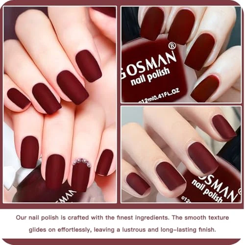 Cosmoo 12Ml Burgundy Matte Nail Polish Quick Dry Nail Lacquer For Nail Art Varnish Mist Effect Matte Finish Velvet Nail Polish 0.41 Fl Oz