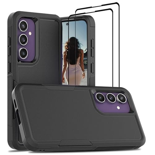 Jeylly for Samsung S24 FE Case with 2 Pack HD Screen Protector Dual Layer Non Slip & Anti Scrarch Hard PC Back Military Grade Bumper Shockproof Prote