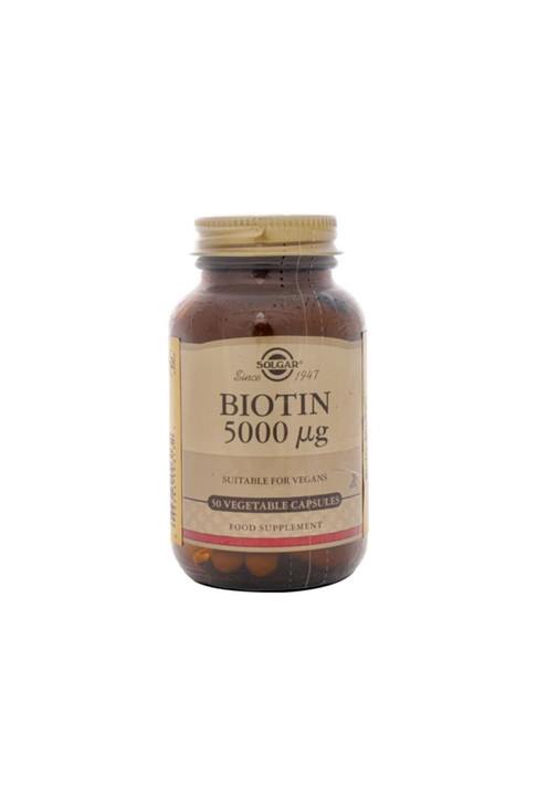 Solgar Biotin 5000 mcg - 50 Vegetable Capsules - Supports Healthy Skin, Nails & Hair - Non-GMO, Vegan, Gluten Free, Dairy Free, Kosher - 50 Servings