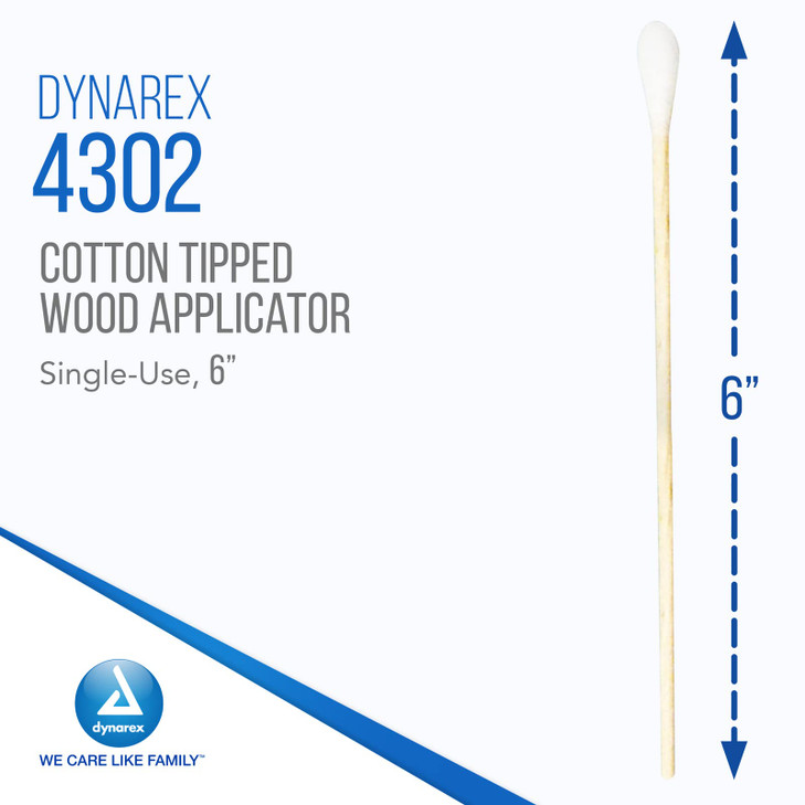 Dynarex 6-Inch Non-Sterile Cotton Tipped Applicators 1000 Count | Wooden Shaft | Highly Absorbent | For Wound Care | Box of 1000