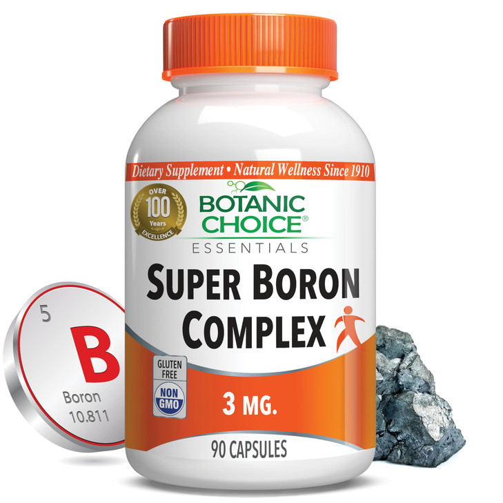 Botanic Choice Super Boron Complex (3mg) - Promotes Bone & Prostate Health by Metabolizing Calcium & Magnesium - 3 Forms of Boron for Men & Women (90