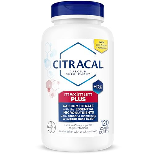 Citracal Maximum Plus Calcium Supplement - Calcium Citrate with Vitamin D3, Zinc, & Essential Minerals for Bone Health Support, Ages 12+, 120 Count (