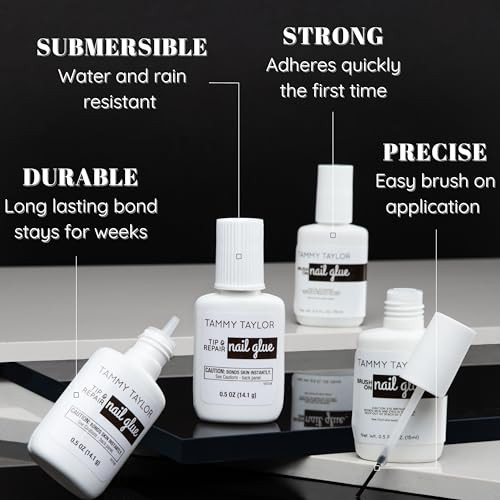 Tammy Taylor Brush On Nail Glue, Dry Clear Gel Nail Glue for Press on Nails, Acrylics, Tips and Even Natural Breaks, UV/LED Curing Needed, Strong Gel