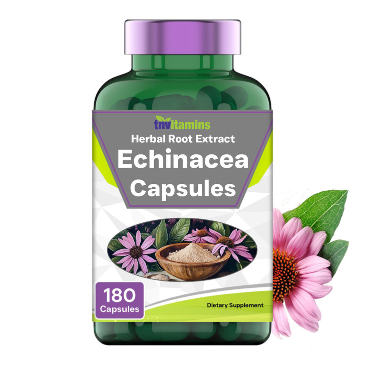 tnvitamins Echinacea Capsules - 180 Capsules (Two Month Supply!) | Immune Health Support* | Herbal Supplement with Echinacea Purpurea | Non-GMO