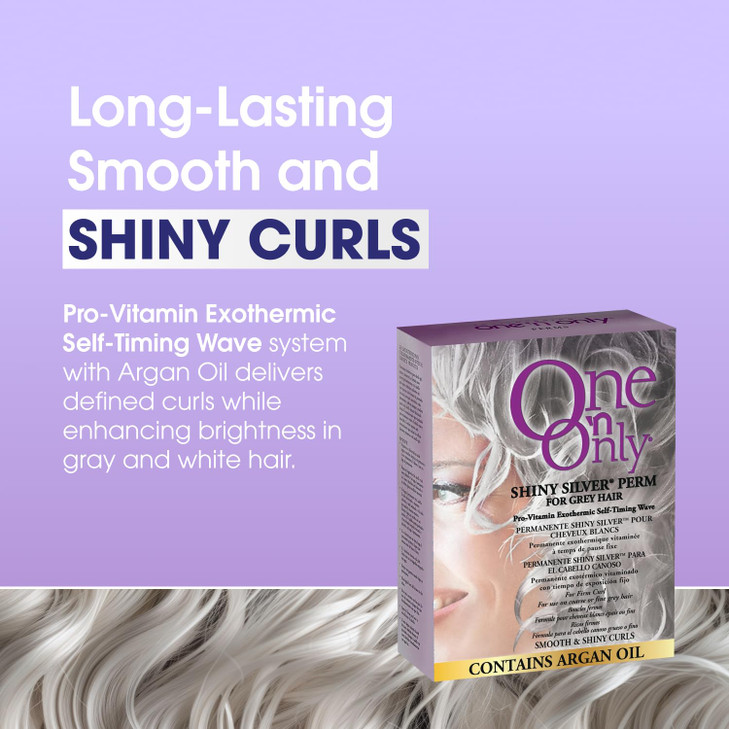 One 'n Only Shiny Silver Perm Kit - Self Heating Home Perms for Women with Argan Oil - Hair Treatment for Soft, Manageable Curls with Gray Hair (1 Bo