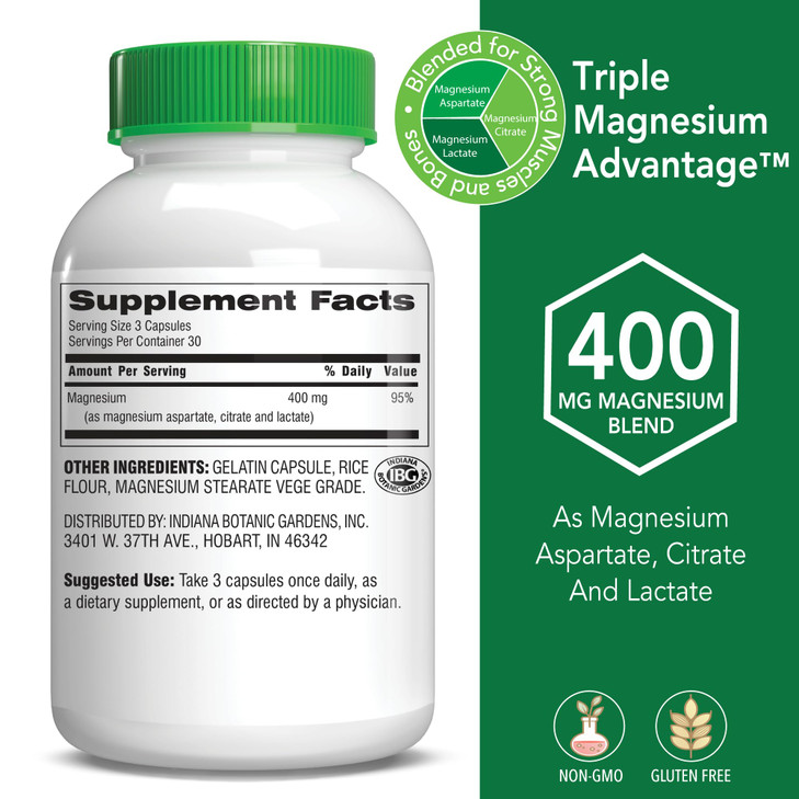 Botanic Choice Triple Magnesium Advantage - Magnesium Aspartate Citrate & Lactate Complex Supplement for Nerve, Digestive, Muscular & Heart Health fo