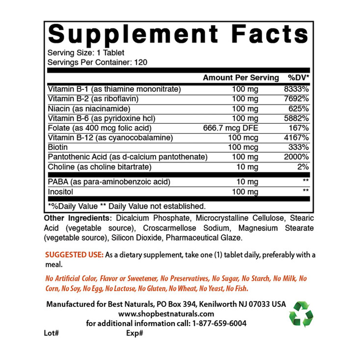 Best Naturals B-100 Complex for adults, 120 Tablets