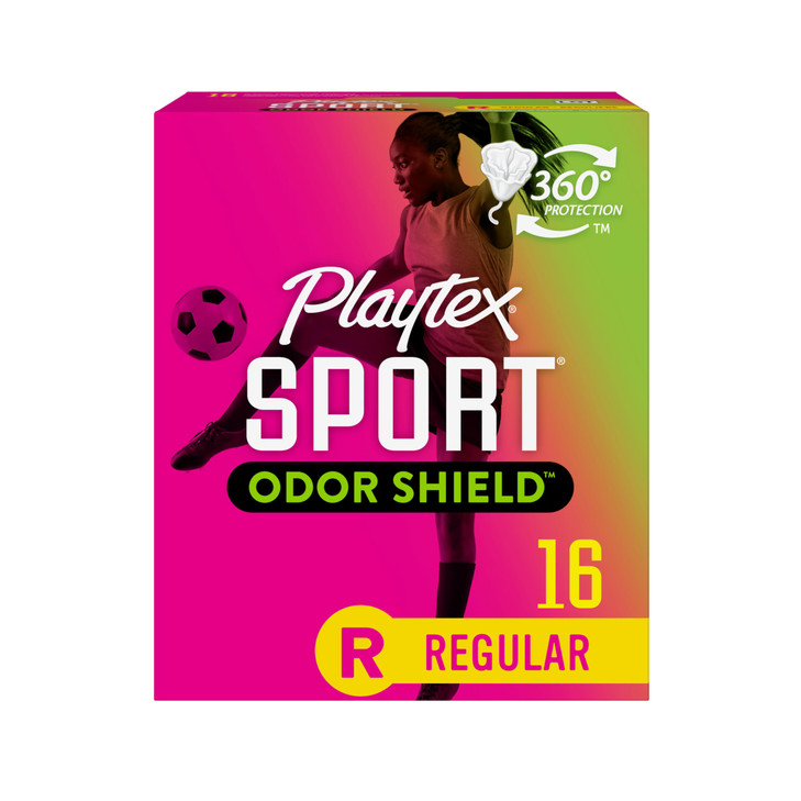 Playtex Sport Odor Shield Tampons Regular Absorbency, Unscented - 16ct | Regular Tampons for Women, Feminine Care, Playtex Tampon with 360 Leak Defen