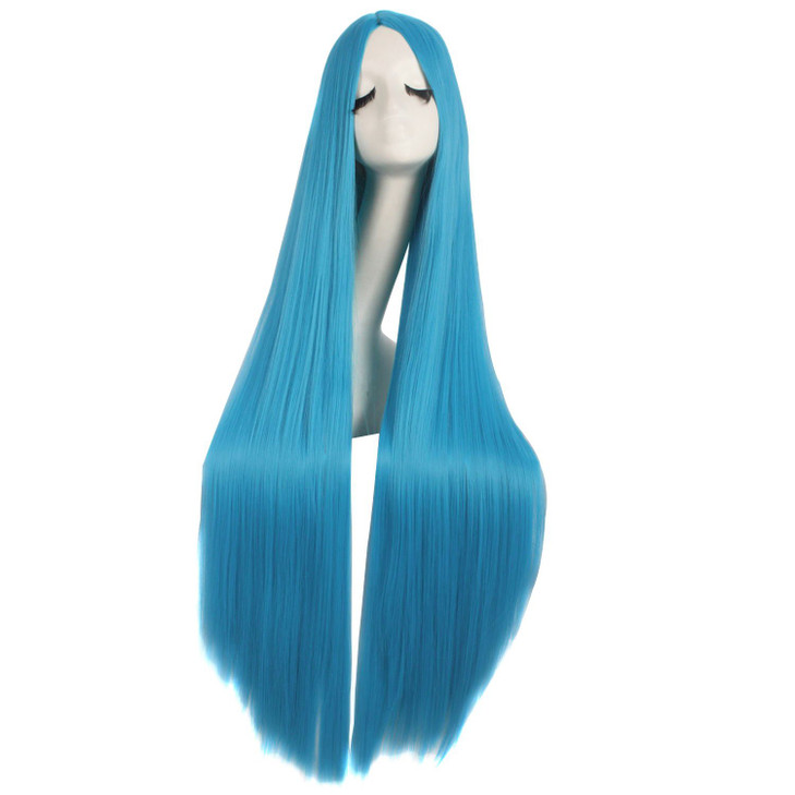 MapofBeauty 40 Inch/100 cm Anime Costume Long Straight Cosplay Wig Party Wig (Cyan Blue)