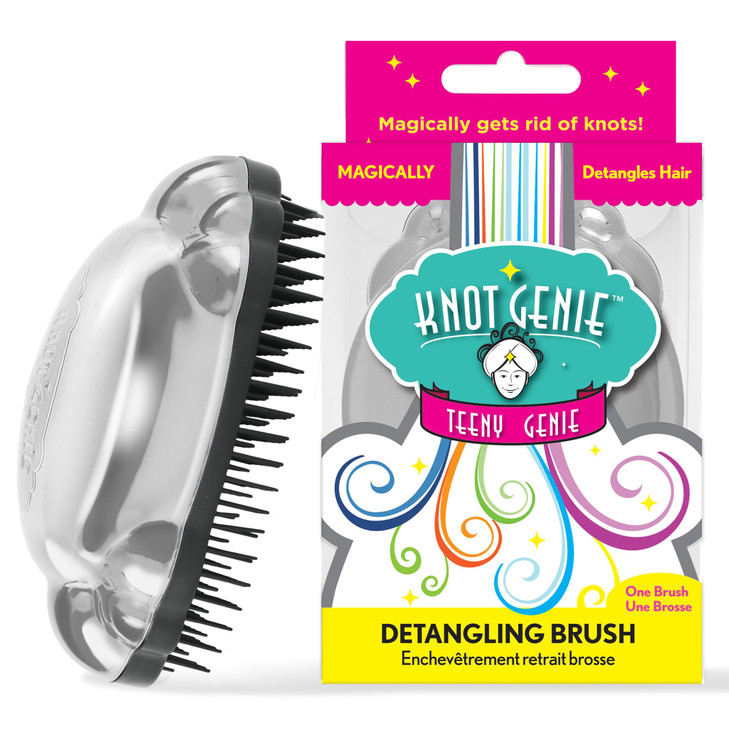 Knot Genie Teeny Detangling Hair Brush for Kids (Peaceful Pewter) | Perfect Detangling Brush for Curly Hair, Gently Separate Tangles, Leaves Hair Smo
