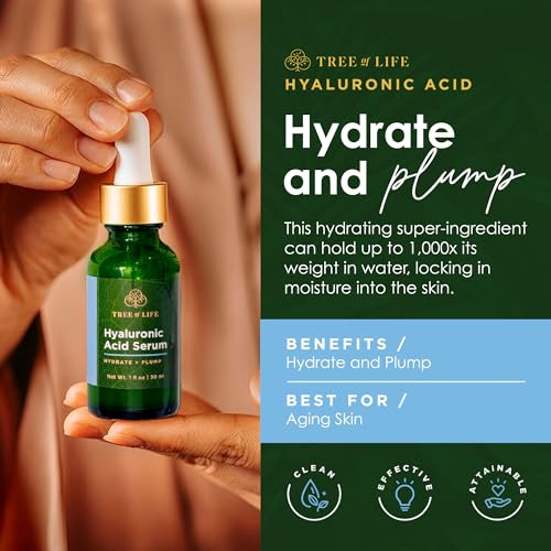 Tree of Life Beauty Hyaluronic Acid Serum, Skin Brightening Face Oil for Dark and Age Spots, Facial Serums for Dry and Sensitive Skin Care with Vitam